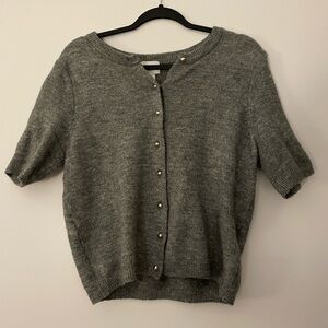 H&M Gray Short-Sleeve Knit Cardigan with Gold Buttons